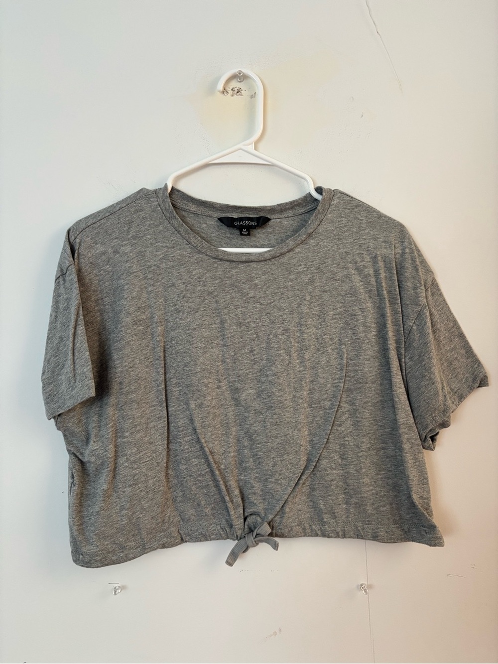 glassons grey lightweight cropped adjustable tie waist short sleeve tee top🩶